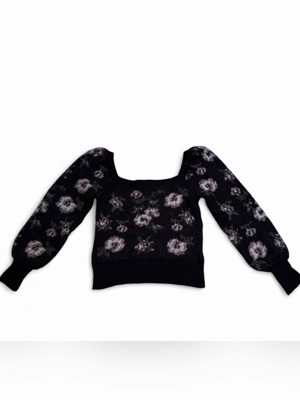 Black and Purple Floral Anthropologie Square Neck Sweater NWT